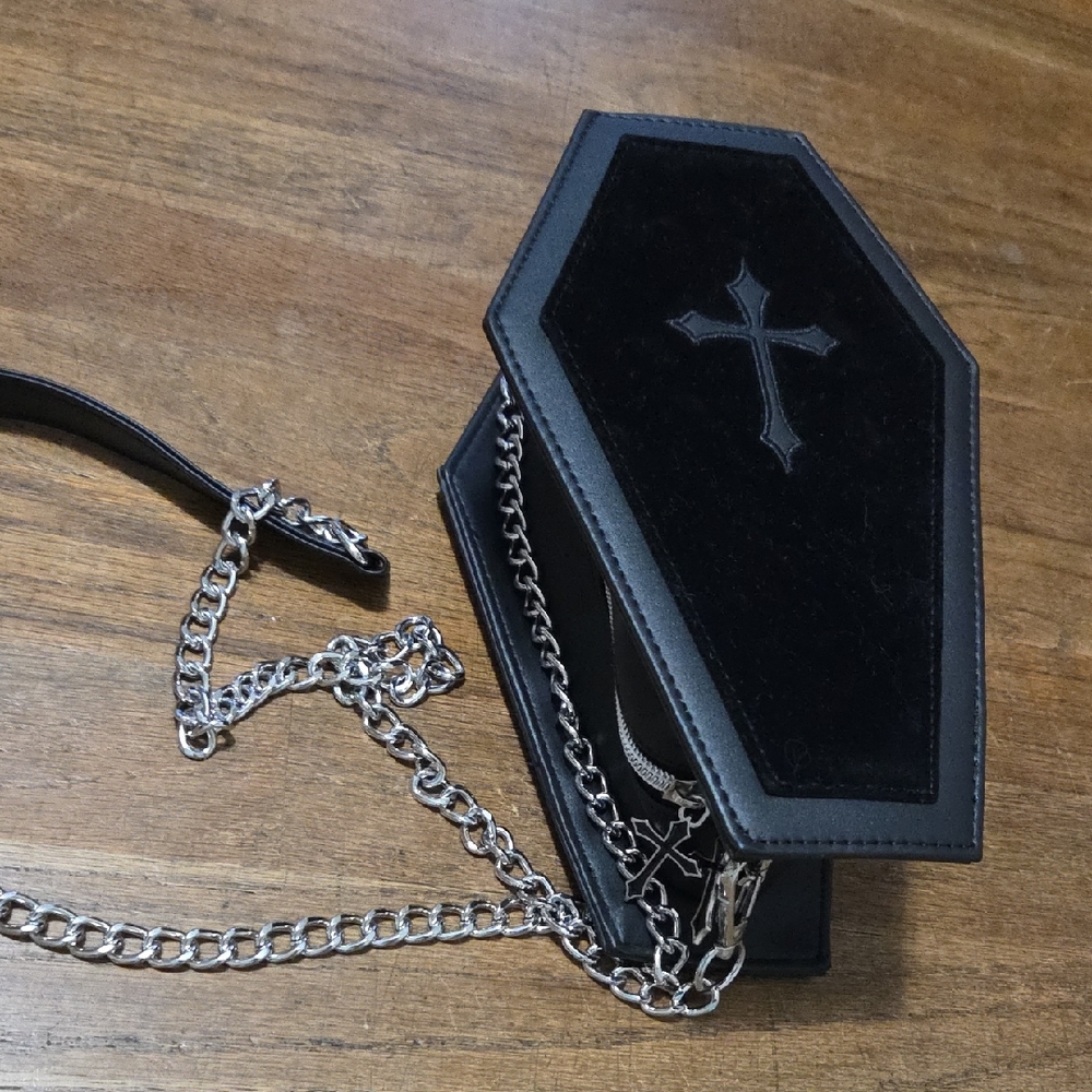 Black Coffin Cross Velvet Chain Shoulder Bag
